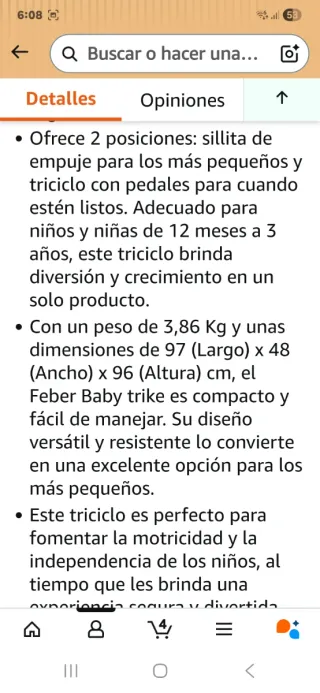 Triciclo infantil con empujador