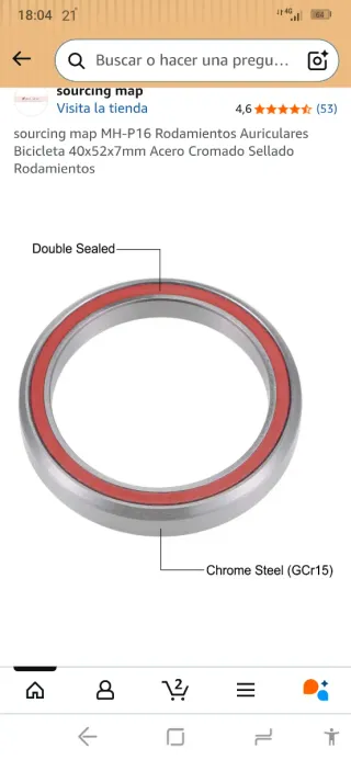 20 Rodamientos Bicicleta 40x52x7mm Acero Cromado