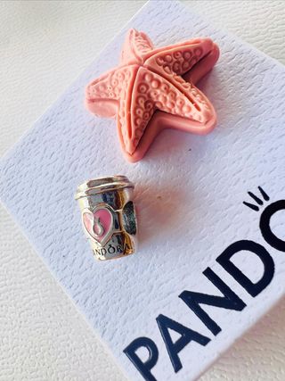 Pandora Charm Taza Café Corazón Rosa Plata