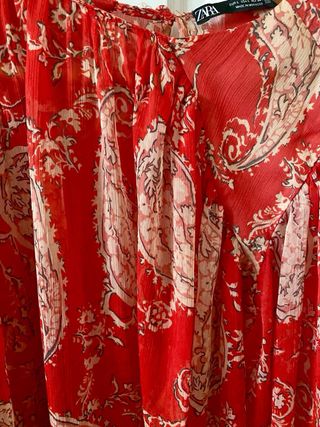 Camisa Zara Gasa Estampada Roja Talla L