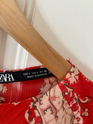 Camisa Zara Gasa Estampada Roja Talla L