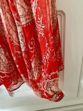 Camisa Zara Gasa Estampada Roja Talla L