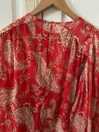 Camisa Zara Gasa Estampada Roja Talla L