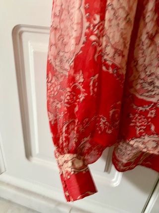 Camisa Zara Gasa Estampada Roja Talla L