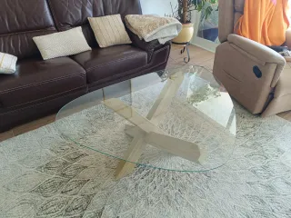 Mesa de centro cristal y madera