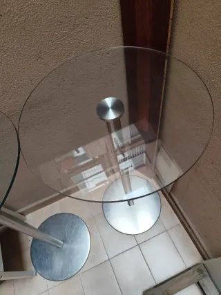 2 Mesas Auxiliares Redondas Cristal y Metal