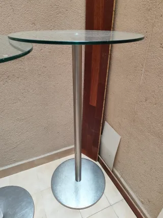 2 Mesas Auxiliares Redondas Cristal y Metal