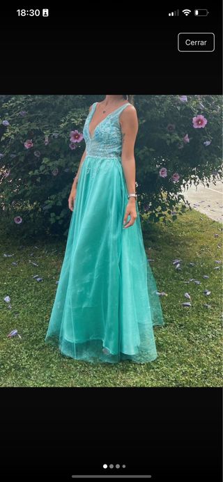 Vestido de fiesta verde azulado