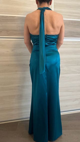 Vestido largo fiesta graduación verde azulado