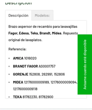 Aspersor superior lavavajillas
