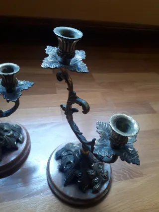 2 Candelabros Bronce y Mármol