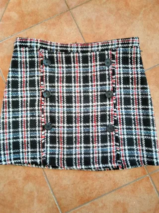 Falda Tweed Cuadros Botones