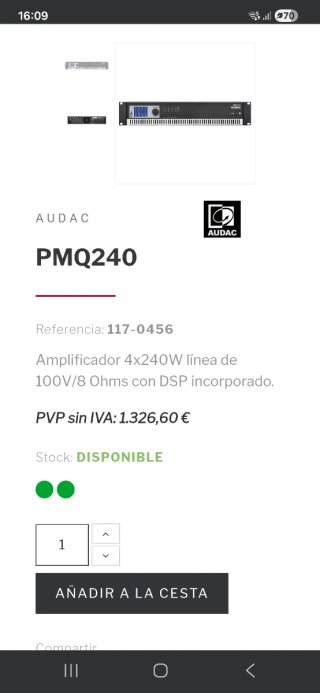 Amplificador Profesional Audac PMQ240 Negro