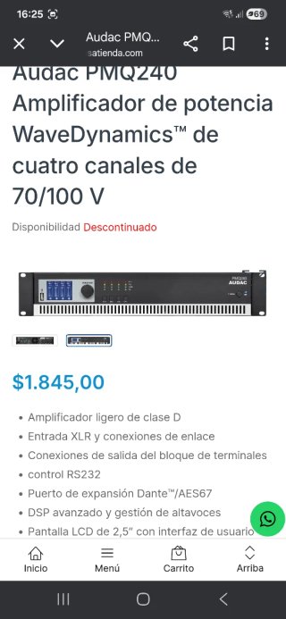 Amplificador Profesional Audac PMQ240 Negro
