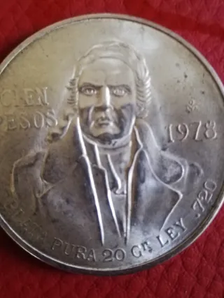 Moneda 100 Pesos Mexicanos Plata Pura 1978