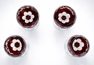 Set 4 Bicchieri da Liquore Cristallo Bohemia Intagliato Rosso