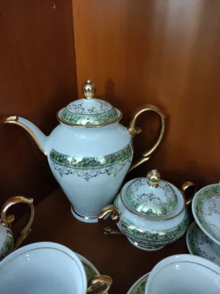 Juego de café porcelana oro y verde