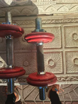 Mancuernas Rojas con Pesas Ajustables