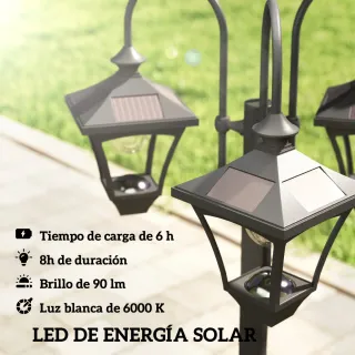 Farola Solar Exterior Jardín Macetero 3 Luces