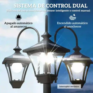 Farola Solar Exterior Jardín Macetero 3 Luces