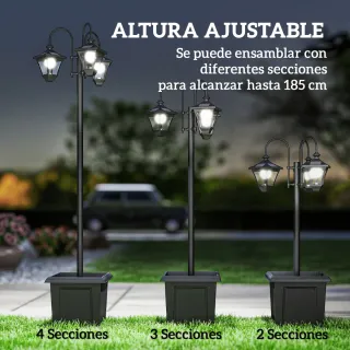 Farola Solar Exterior Jardín Macetero 3 Luces