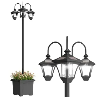 Farola Solar Exterior Jardín Macetero 3 Luces