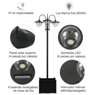 Farol Solar Jardín LED Negro