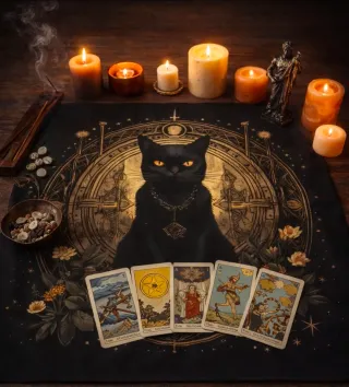 Tapete Tarot Gato. Nace Orisha. Santería