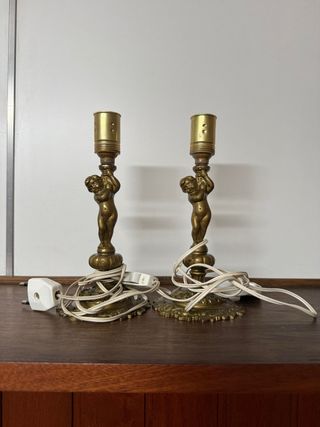 Pareja Lámparas Vintage Querubín Metal