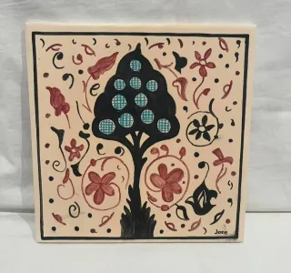 Azulejo artesanal pintado a mano. El naranjo.20x20