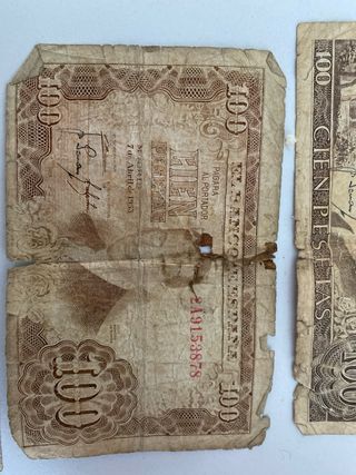Billetes antiguos españoles 100 y 500 pesetas