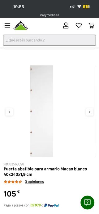 Puerta armario Macao blanco 40x240 cm