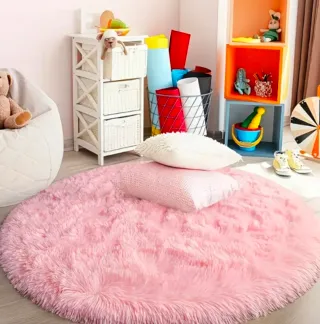 Tappeto rotondo pelo lungo rosa 100cm