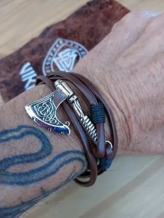 Pulsera Vikinga Cuero y Acero
