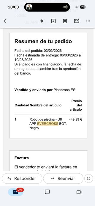 Robot Limpia Piscinas U8 EVERCROSS