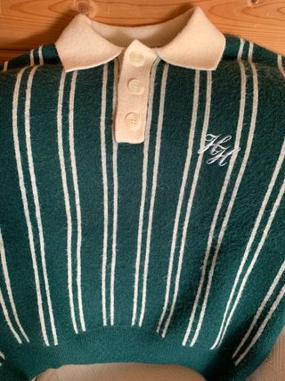 Camisola Bershka Malha Listrada Bege/Verde XS