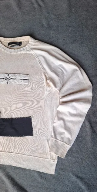 Stone Island Felpa Beige Nera Taglia L, cotone