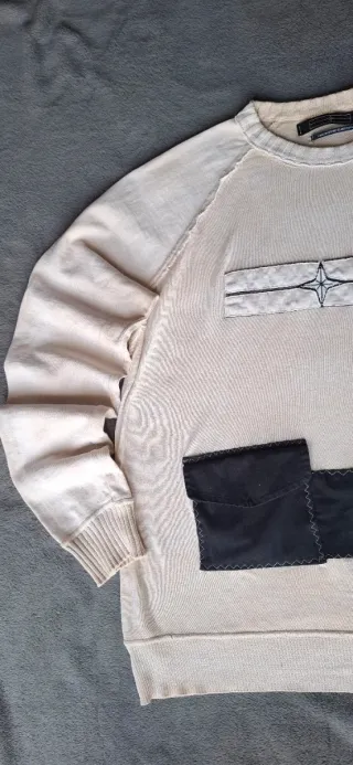 Stone Island Felpa Beige Nera Taglia L, cotone