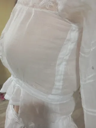 Conjunto vintage blusa y falda con encaje y museli