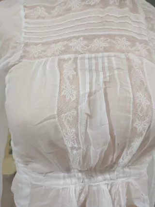 Conjunto vintage blusa y falda con encaje y museli