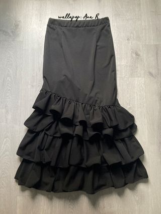 Falda elastica flamenca negra con volantes S 36