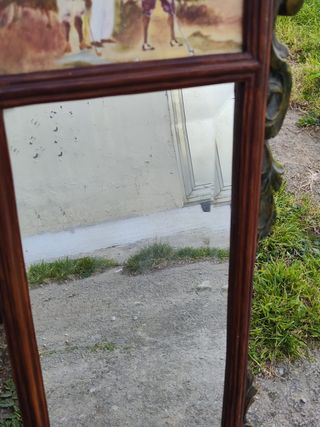 Espejo vintage * Madera tallada con escena de golf