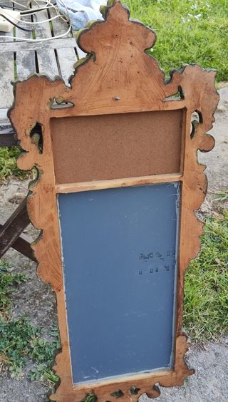 Espejo vintage * Madera tallada con escena de golf