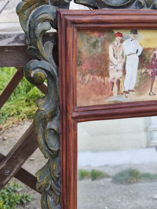 Espejo vintage * Madera tallada con escena de golf