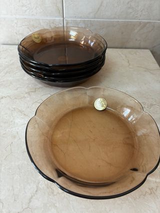Juego Platos Duralex Ondas Vintage Marrón