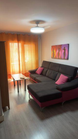 Sofá gris y rosa de tela