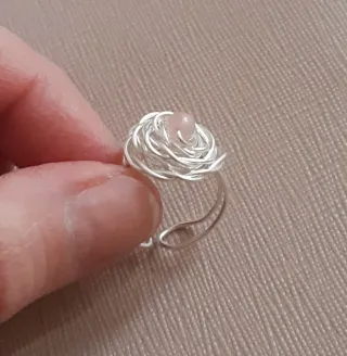 Anello Quarzo Rosa Filo Argento Regolabile