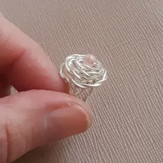 Anello Quarzo Rosa Filo Argento Regolabile