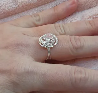 Anello Quarzo Rosa Filo Argento Regolabile
