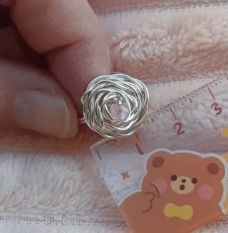 Anello Quarzo Rosa Filo Argento Regolabile